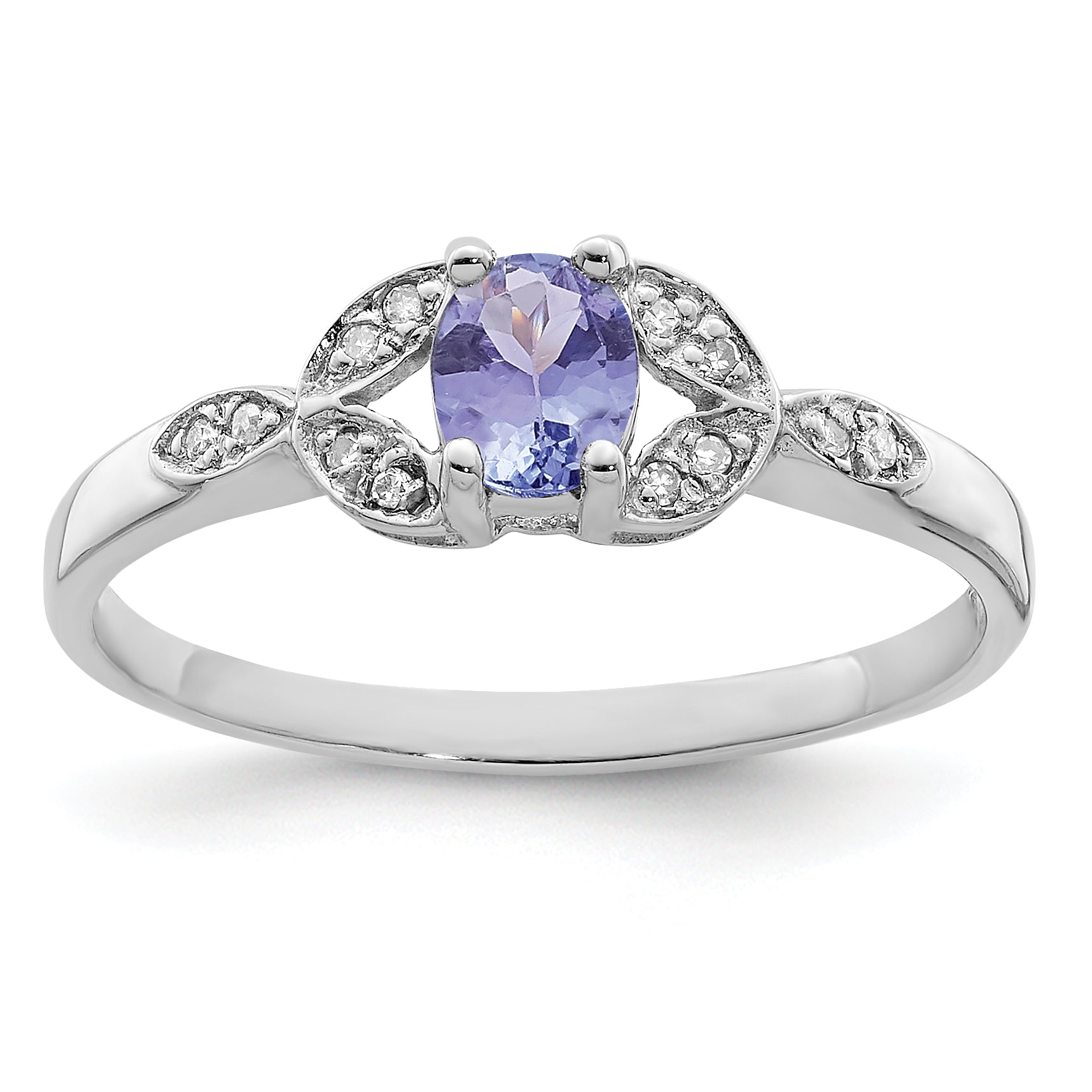 Sterling Silver Rhodium Tanzanite & Diamond Ring Main image