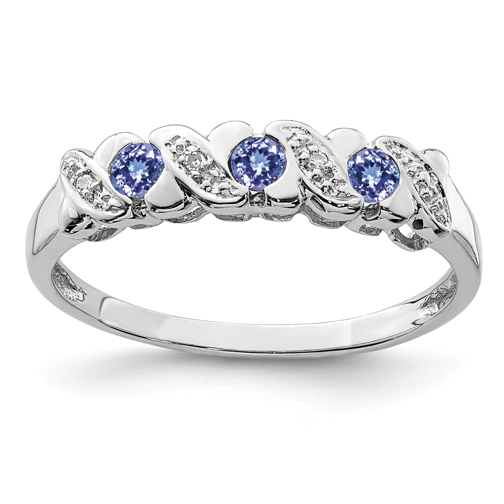 Sterling Silver Rhodium Tanzanite & Diamond Ring Main image