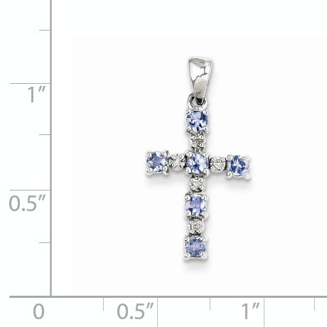 Sterling Silver Rhodium-plated Tanzanite & Diamond Pendant