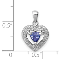 Sterling Silver Rhodium-plated Tanzanite & Diamond Pendant