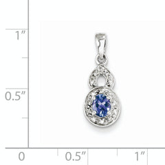 Sterling Silver Rhodium-plated Tanzanite & Diamond Pendant