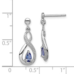 Sterling Silver Rhodium-Plated Tanzanite & Diamond Drop Earrings  Elegant Polished Finish