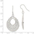 Sterling Silver Filigree Teardrop Dangle Earrings with Polished Diamond-Cut Finish
