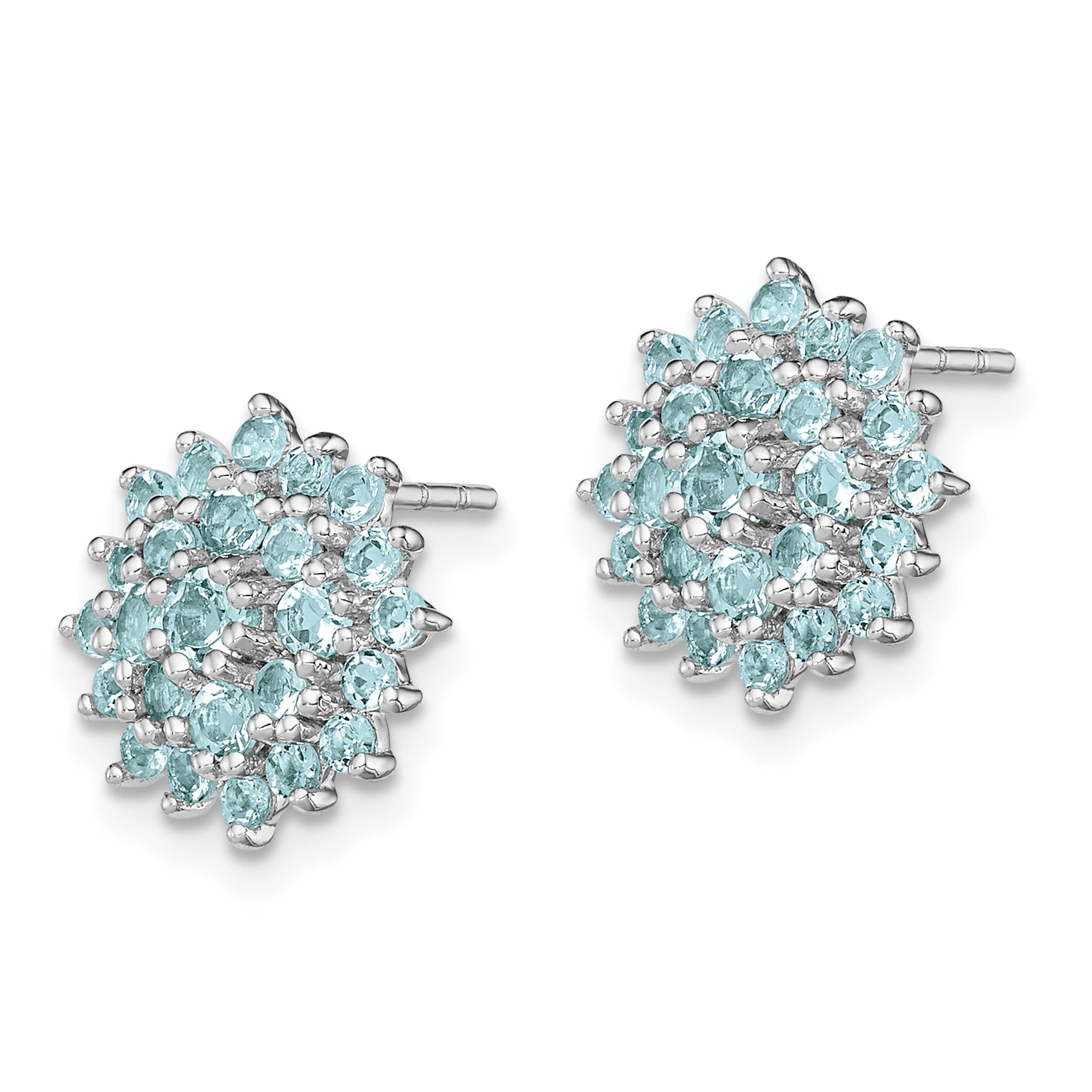 Sterling Silver Rhodium Plated Aquamarine Round Post Earrings