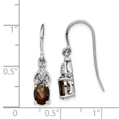 Sterling Silver 925 Drop Earrings with Smoky Quartz and Diamond Accents