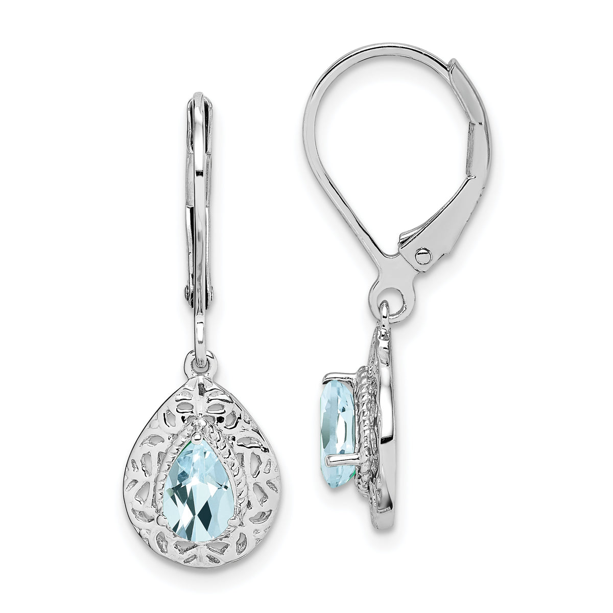 Sterling Silver Rhodium-plated Aquamarine Lever Back Earrings