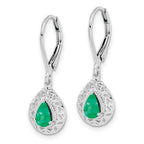 Sterling Silver Rhodium-Plated Emerald Teardrop Leverback Earrings  Elegant Birthstone Design