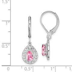 Sterling Silver Pink Tourmaline Leverback Earrings with Rhodium Plating Elegant Drop Style