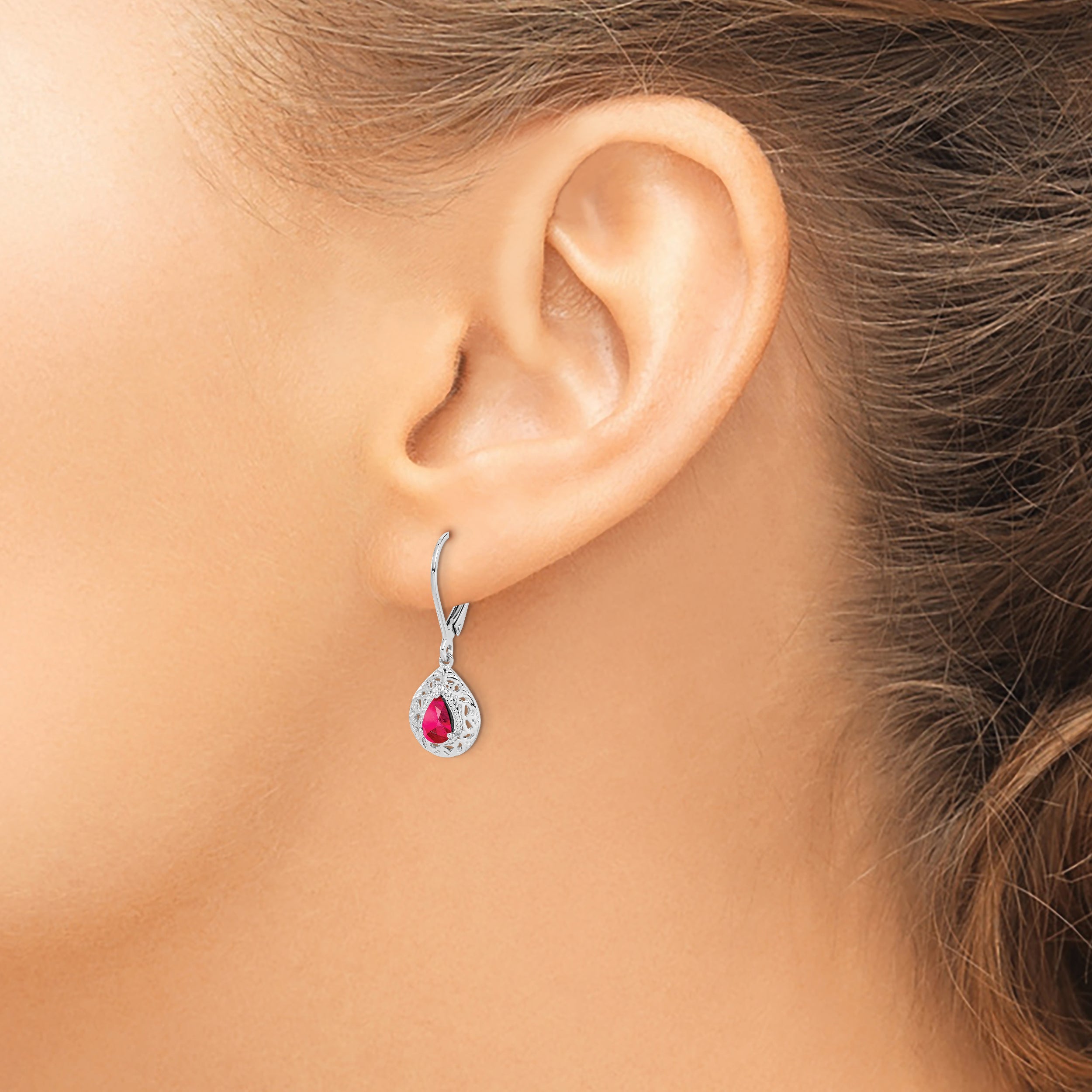 Sophia Jewelers Sterling Silver Ruby Teardrop Earrings with Rhodium Finish