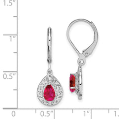 Sophia Jewelers Sterling Silver Ruby Teardrop Earrings with Rhodium Finish