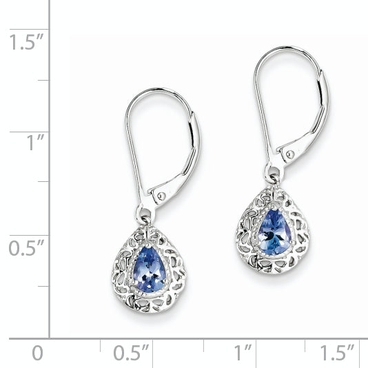 Sterling Silver Rhodium-plated Tanzanite Lever Back Earrings