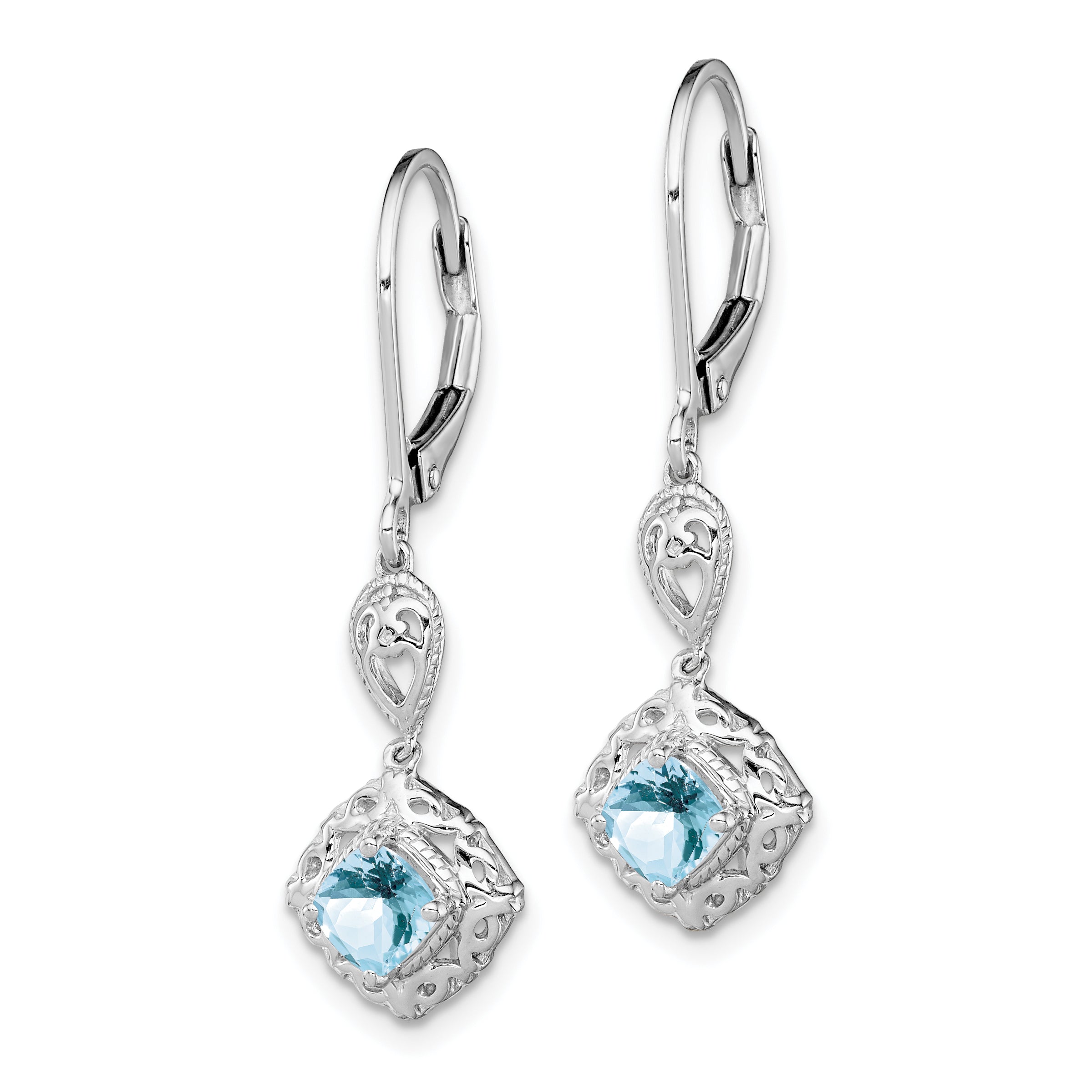 Sterling Silver Aquamarine & Diamond Leverback Earrings Rhodium-Plated, Polished Finish Secondary image