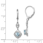 Sterling Silver Aquamarine & Diamond Leverback Earrings Rhodium-Plated, Polished Finish