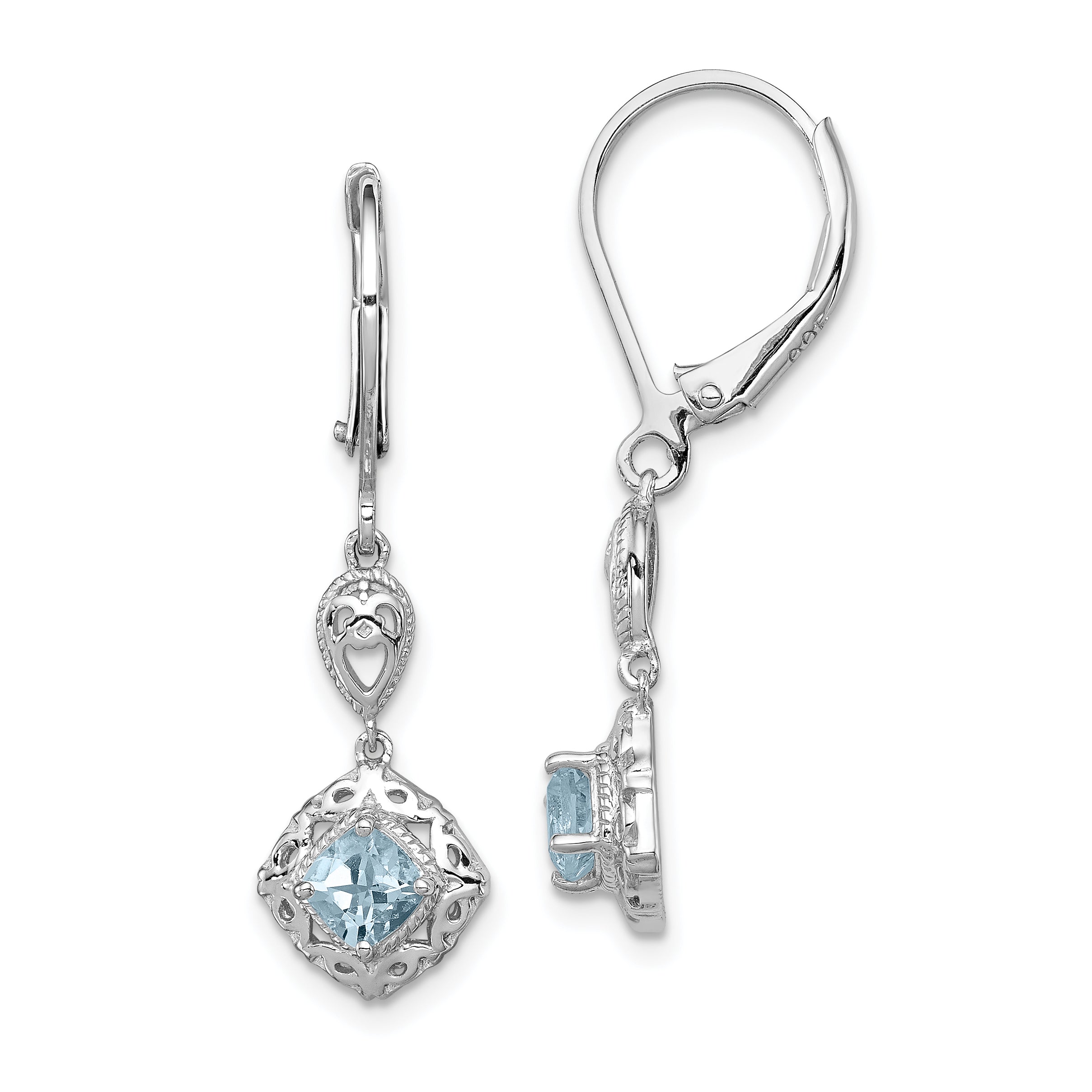 Sterling Silver Rhodium-plated Aquamarine Lever Back Earrings Main image