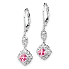 Sterling Silver Rhodium-plated Pink Tourmaline Lever Back Earrings