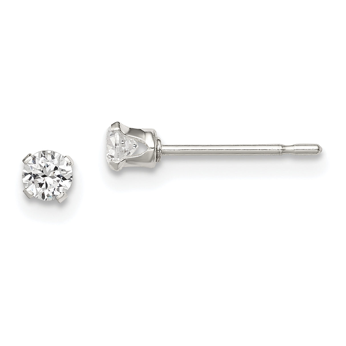Sterling Silver Polished Children's 3mm Round Snap Set CZ Stud Earrings Main image