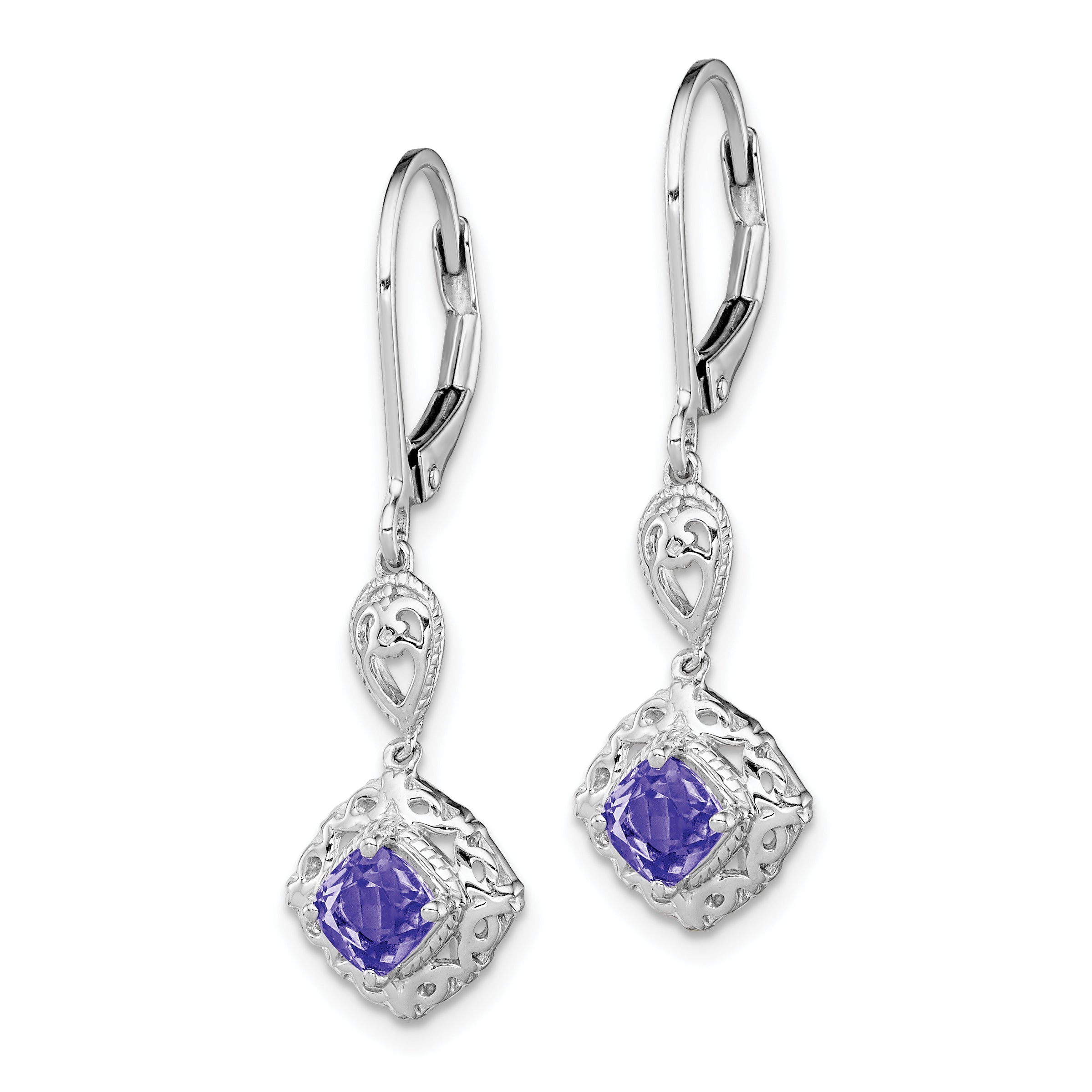 Sterling Silver Rhodium-Plated Tanzanite & Diamond Leverback Earrings  Elegant Drop Design