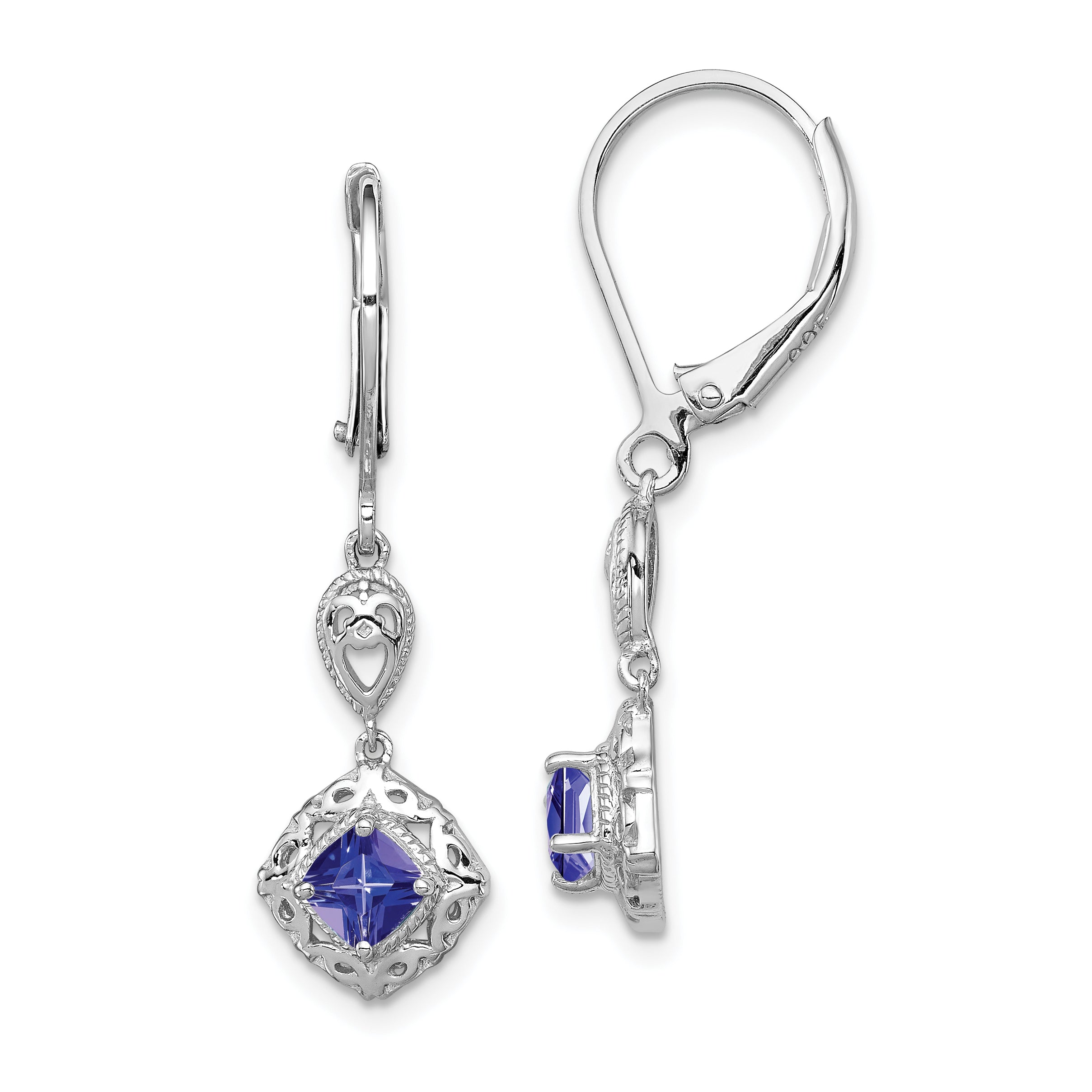 Sterling Silver Rhodium-plated Tanzanite Lever Back Earrings