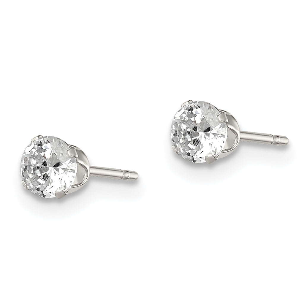 Round CZ Stud Earrings in Sterling Silver, 4mm