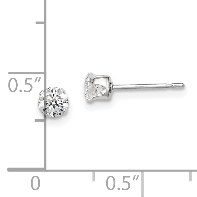 Sterling Silver 4mm Round Snap Set CZ Stud Earrings