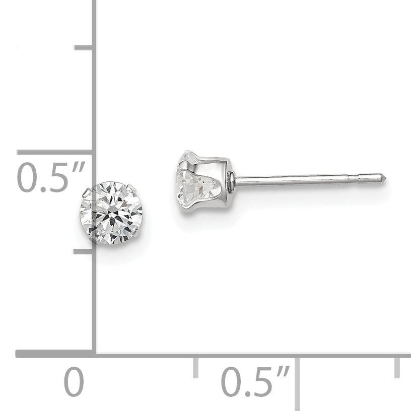 Round CZ Stud Earrings in Sterling Silver, 4mm