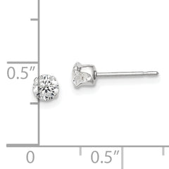 Sterling Silver 4mm CZ Stud Earrings with Polished Anti-Tarnish Finish