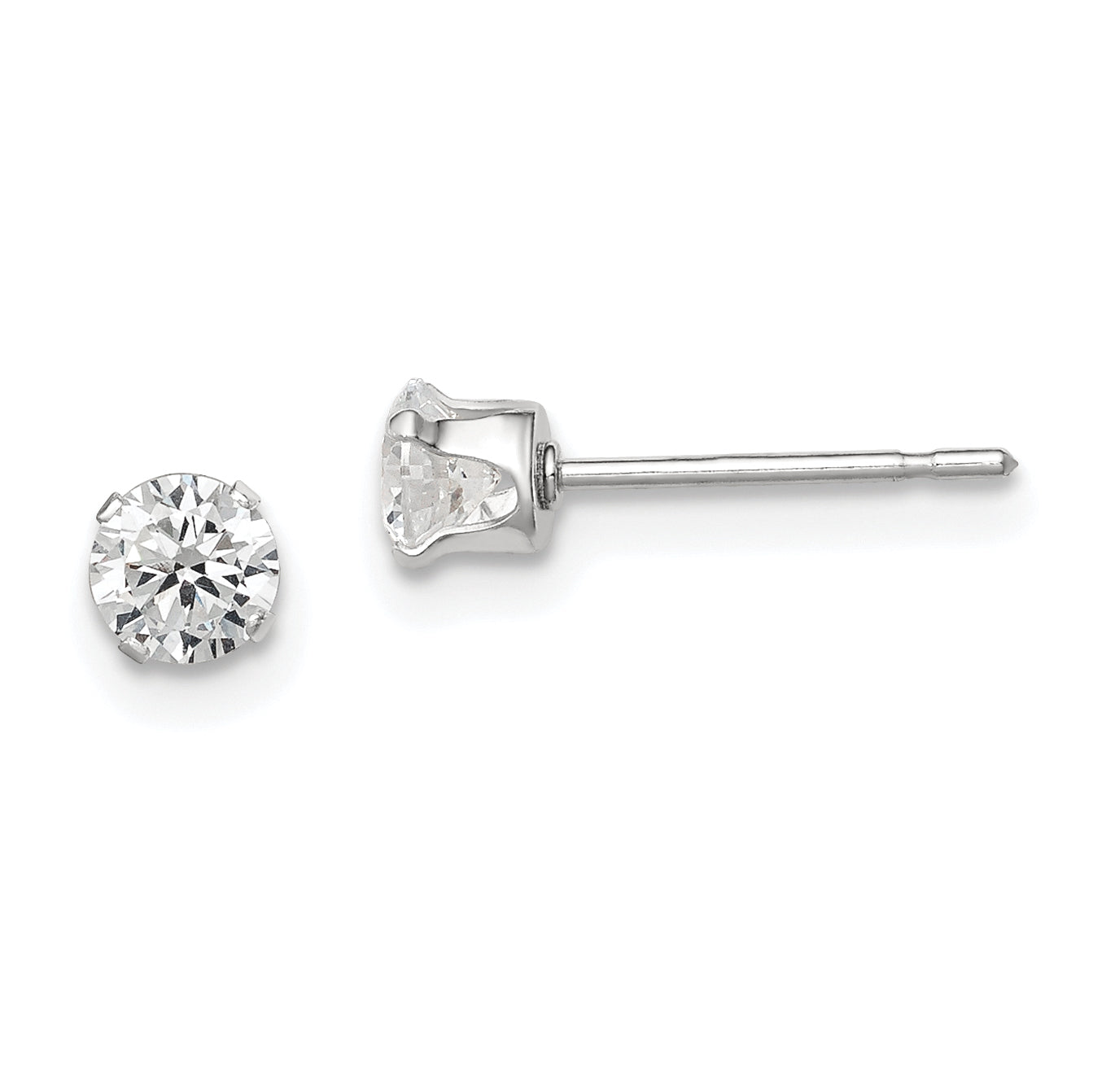 Sterling Silver 4mm Round Snap Set CZ Stud Earrings