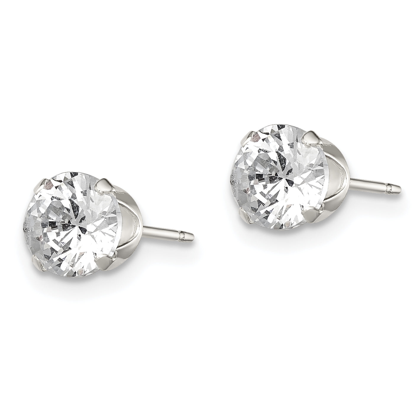 Round CZ Stud Earrings in Sterling Silver, 6mm Secondary image
