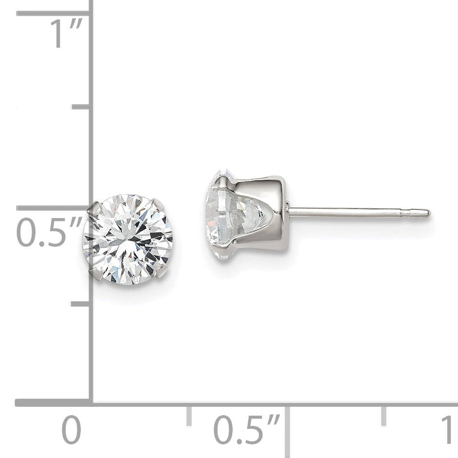 Round CZ Stud Earrings in Sterling Silver, 6mm