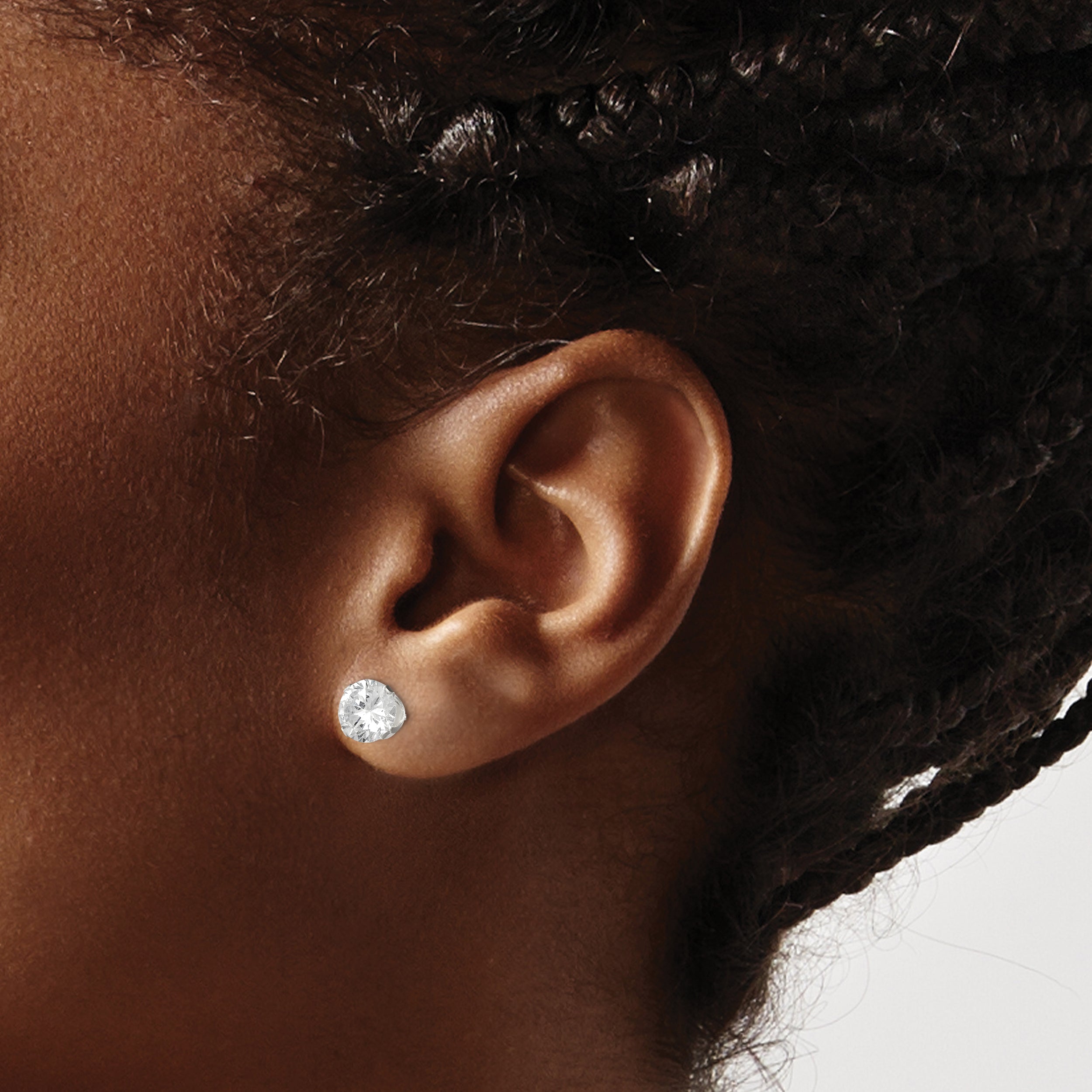 Sterling Silver 7mm CZ Stud Earrings with Polished Anti-Tarnish Finish