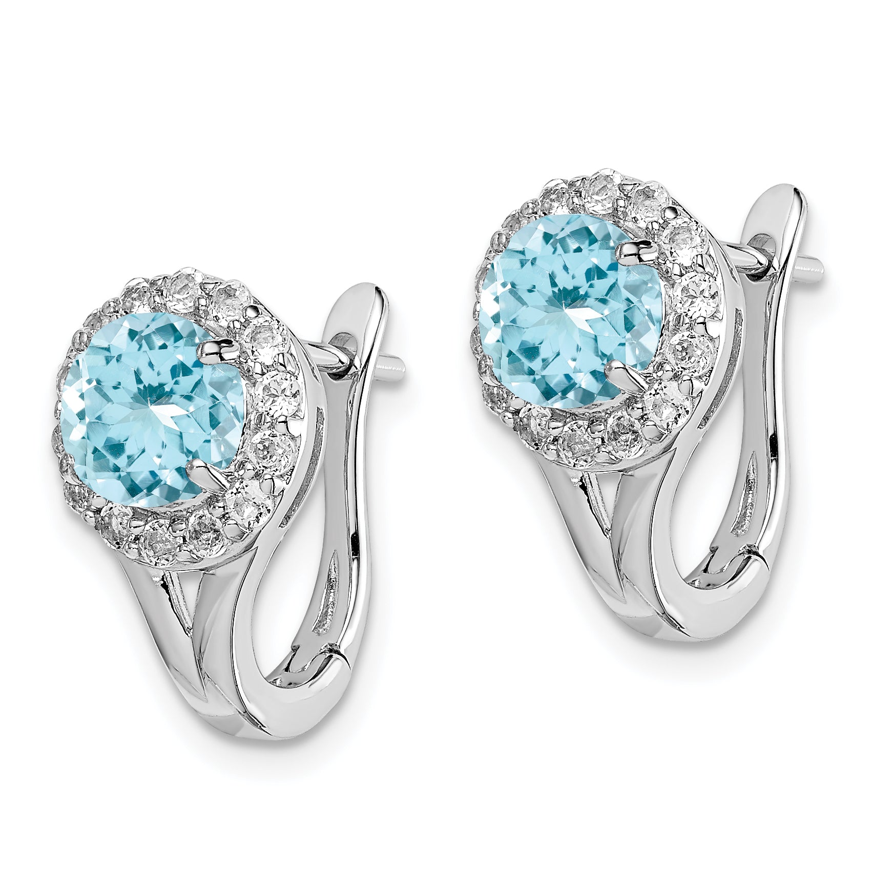Sterling Silver 925 Blue & White Topaz Hoop Earrings  Polished, Rhodium-Plated Huggie Style
