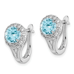 Sterling Silver 925 Blue & White Topaz Hoop Earrings  Polished, Rhodium-Plated Huggie Style