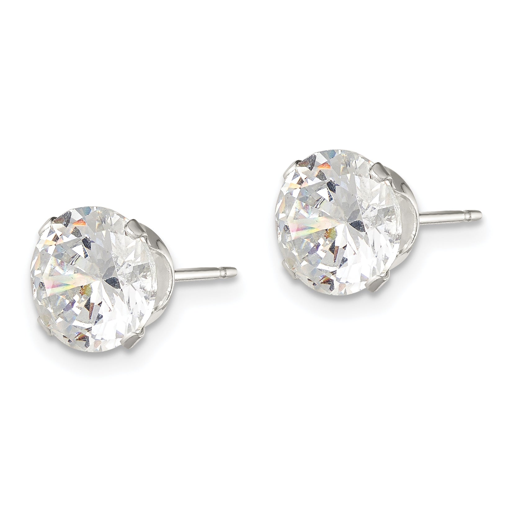 Sterling Silver 8mm CZ Stud Earrings with Polished Anti-Tarnish Finish