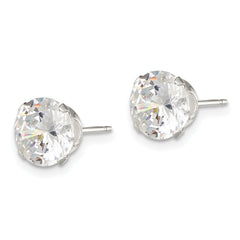 Sterling Silver 8mm Round Snap Set CZ Stud Earrings