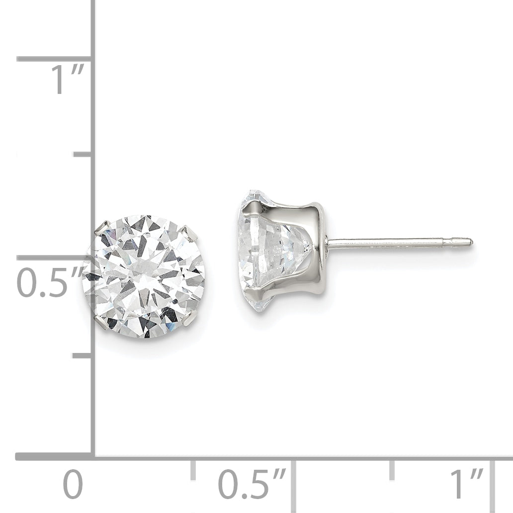 Sterling Silver 8mm CZ Stud Earrings with Polished Anti-Tarnish Finish