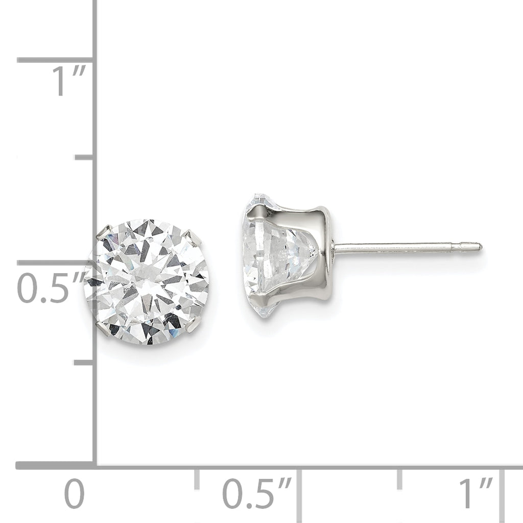 Sterling Silver 8mm CZ Stud Earrings with Polished Anti-Tarnish Finish