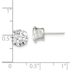Sterling Silver 8mm CZ Stud Earrings with Polished Anti-Tarnish Finish