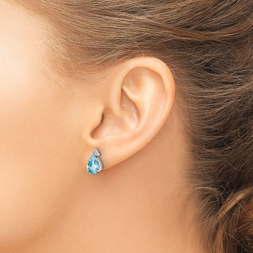 Sophia Jewelers Sterling Silver Diamond & Blue Topaz Earrings Rhodium Plated, Polished Finish