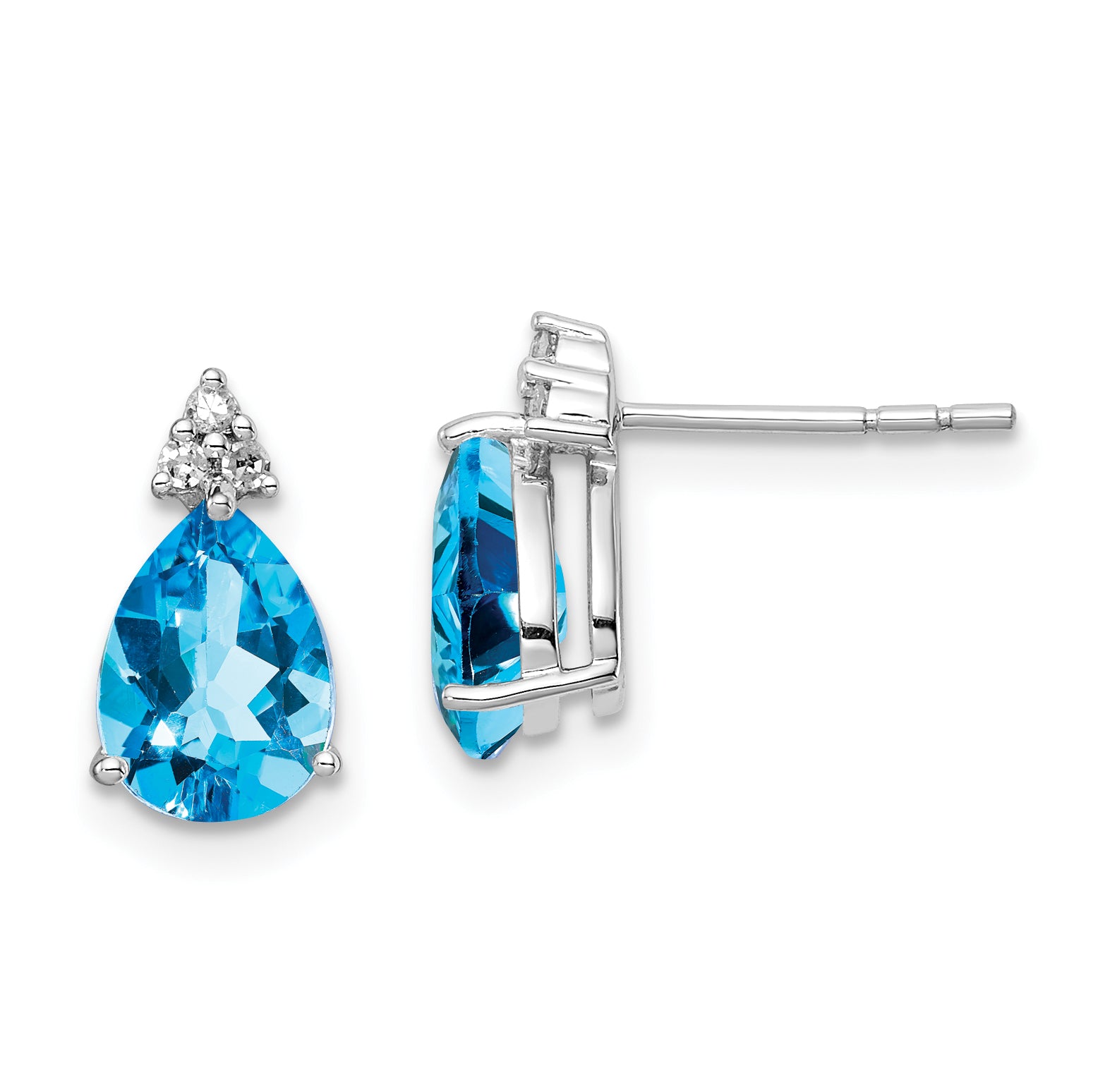 Sterling Silver Rhodium Plated Diamond and Blue Topaz Post Earrings Main image