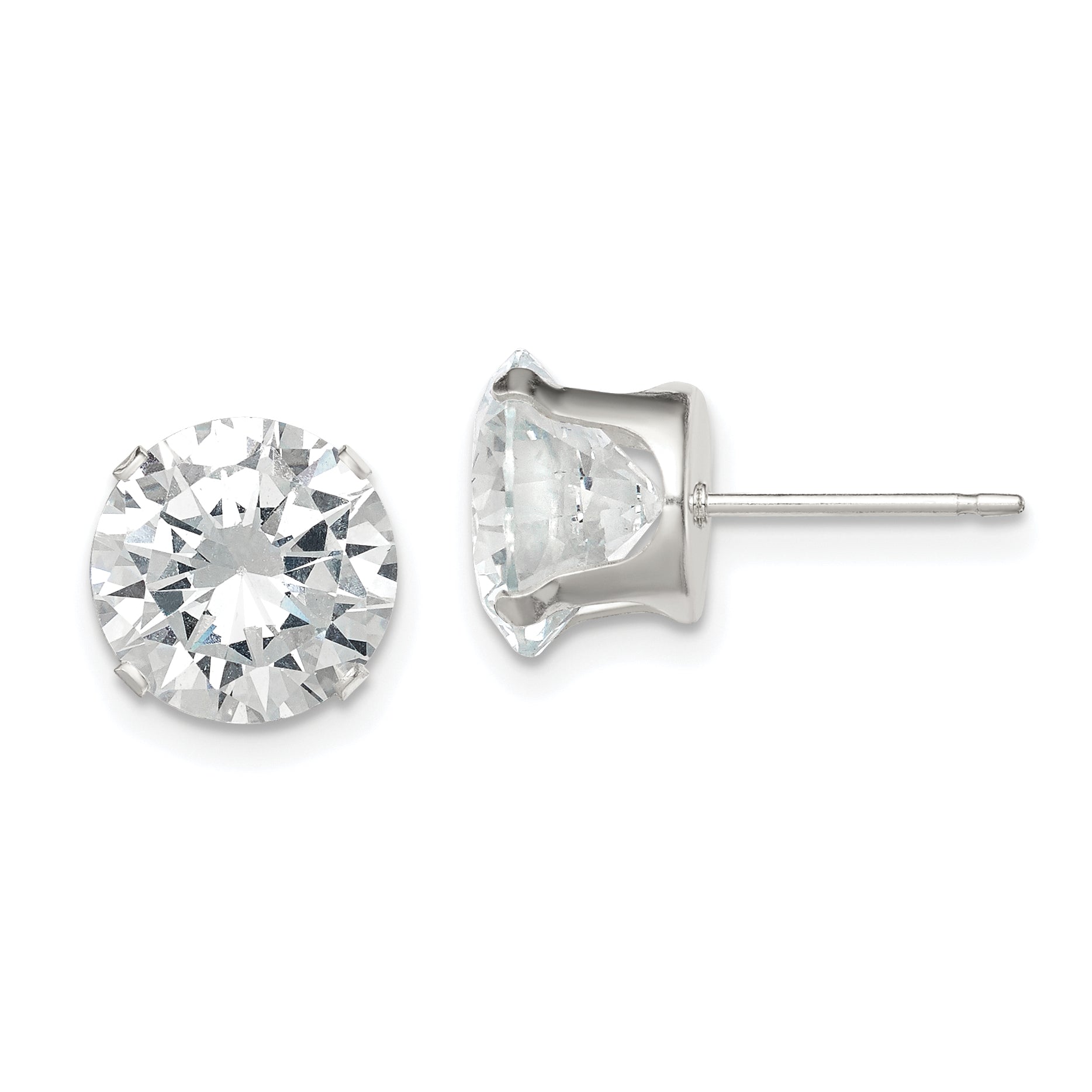Sterling Silver 9mm Round Snap Set CZ Stud Earrings Main image