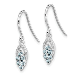 Sterling Silver 925 Aquamarine & Diamond Drop Earrings Polished Rhodium Finish
