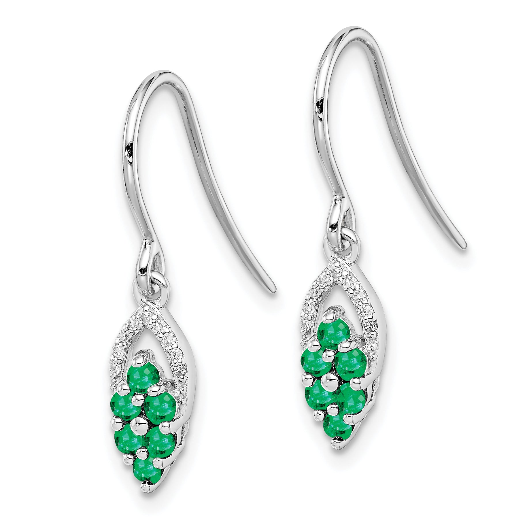 Sophia Jewelers 925 Sterling Silver Rhodium-Plated Diamond & Emerald Drop Earrings