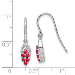 Sterling Silver Rhodium Diamond & Ruby Shepherd Hook Earrings