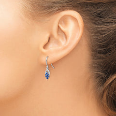 Sterling Silver Rhodium Diamond & Sapphire Shepherd Hook Earrings
