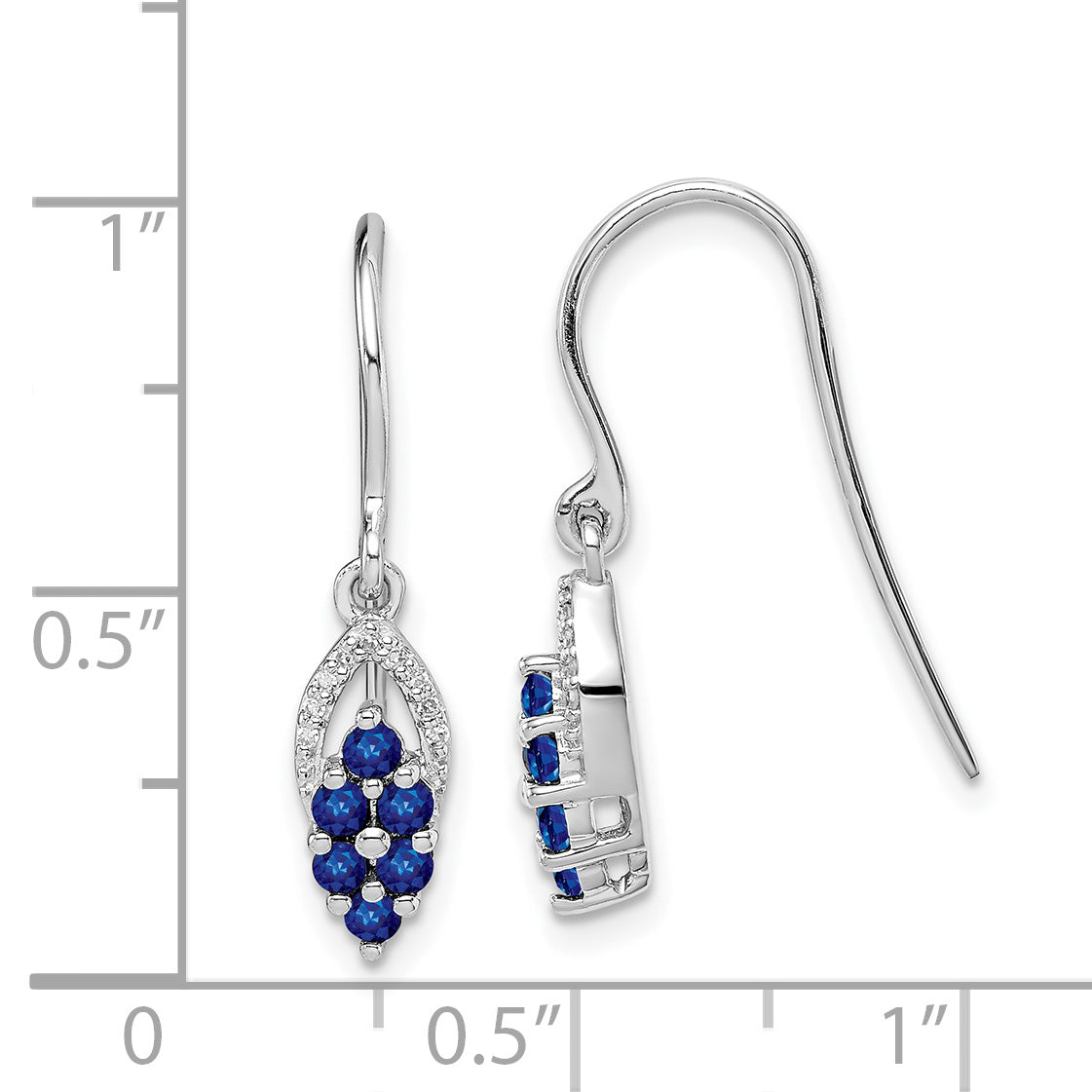 Sterling Silver Rhodium Diamond & Sapphire Shepherd Hook Earrings