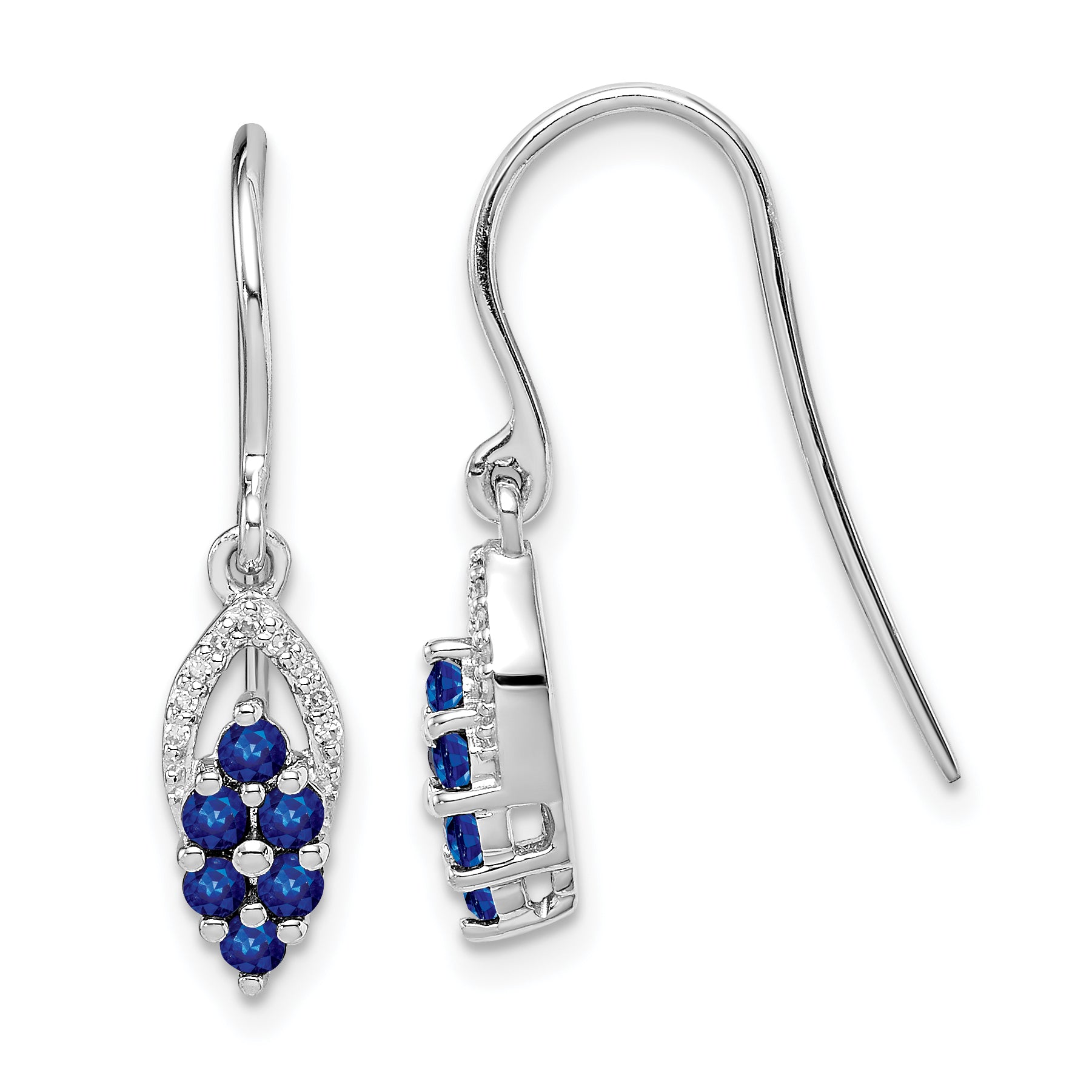 Sterling Silver Rhodium Diamond & Sapphire Shepherd Hook Earrings Main image
