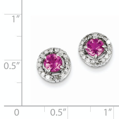 Sterling Silver Diamond & Pink Tourmaline Circle Post Earrings