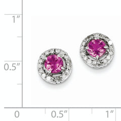 Sterling Silver Diamond & Pink Tourmaline Circle Post Earrings