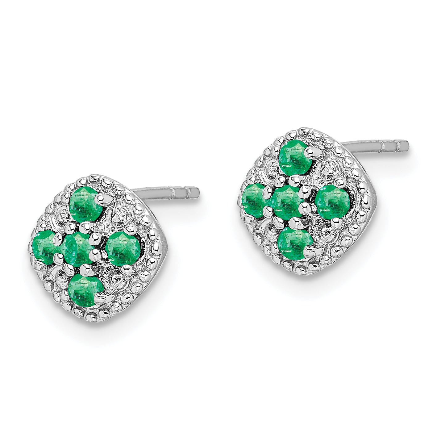 Sterling Silver Rhodium-plated Emerald Square Post Earrings