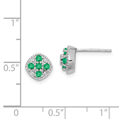 Sterling Silver Rhodium-plated Emerald Square Post Earrings